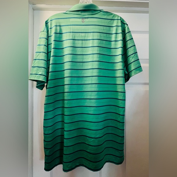 Izod Men's Polo Shirt in Green with Navy Stripes - Picture 2 of 4